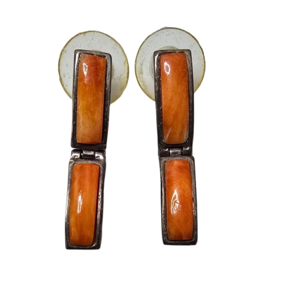 Signed Vintage Native Navajo Spiny Oyster Shell Drop Earrings